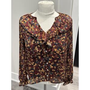 Frye Sheer Floral Long Sleeve Top Boho Ruffle Size Small NWT